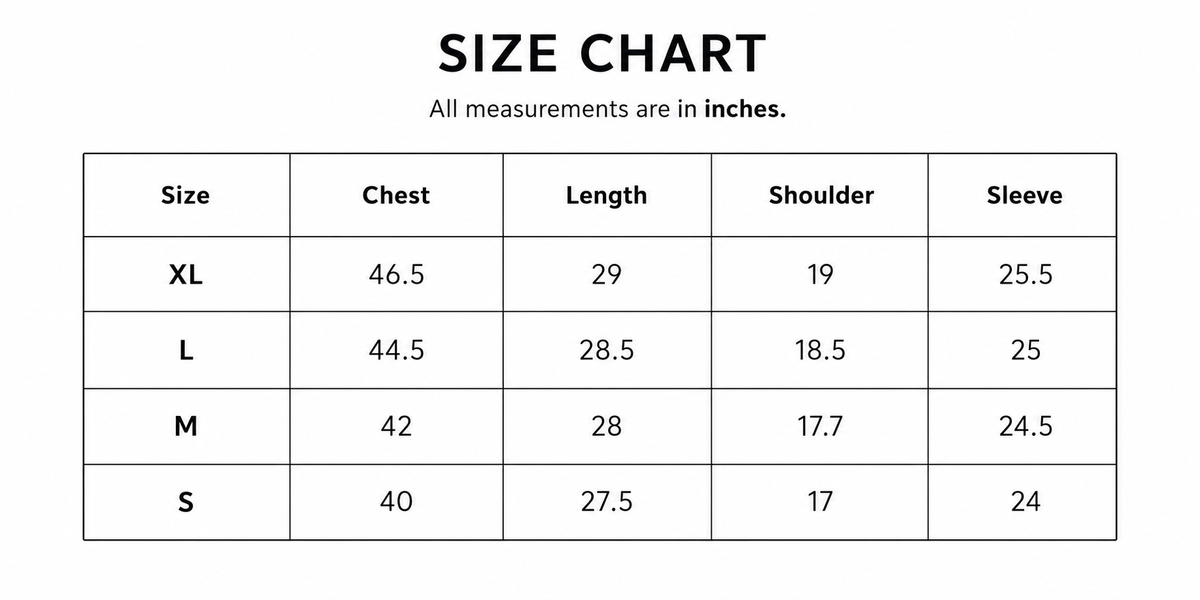 Size chart INCH